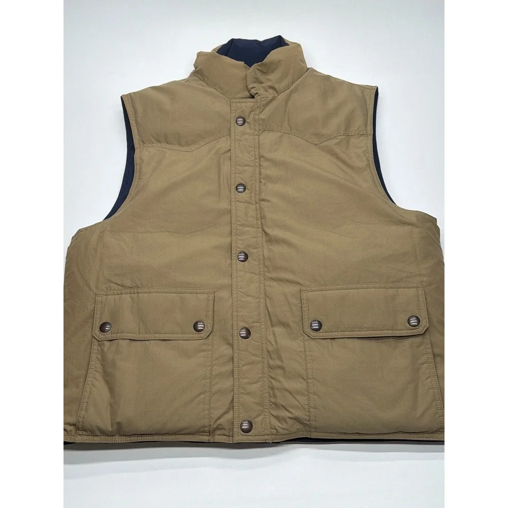 90s Polo Ralph Lauren Reversible Down Puffer Vest Navy Blue Tan Khaki Mens Large